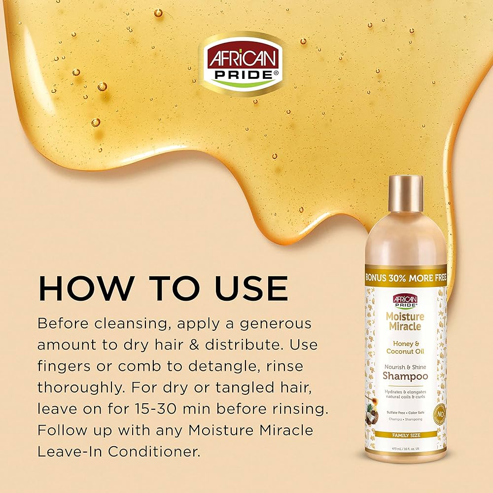 African pride moisture miracle honey & coconut oil shampoo (473ml)