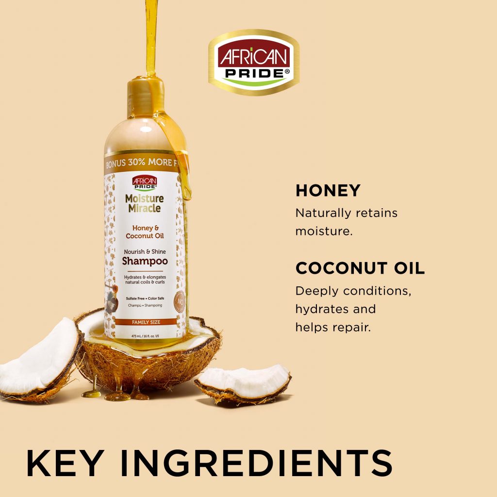 African pride moisture miracle honey & coconut oil shampoo (473ml)