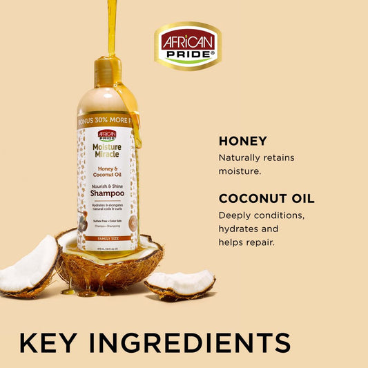 African pride moisture miracle honey & coconut oil shampoo (473ml)