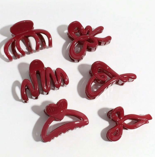 Set of 6 burgundy clips